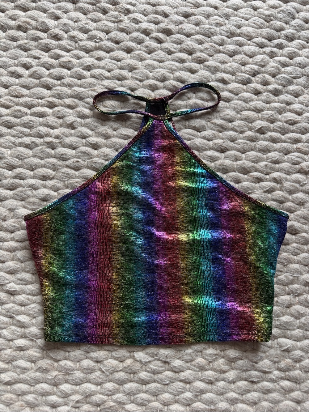 Bear Dance Iridescent Rainbow Metallic Halter Crop Top Festival Rave S